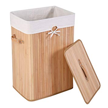 Giantex Rectangle Bamboo Hamper Laundry Basket Washing Cloth Bin Rangier Lid (Natural)