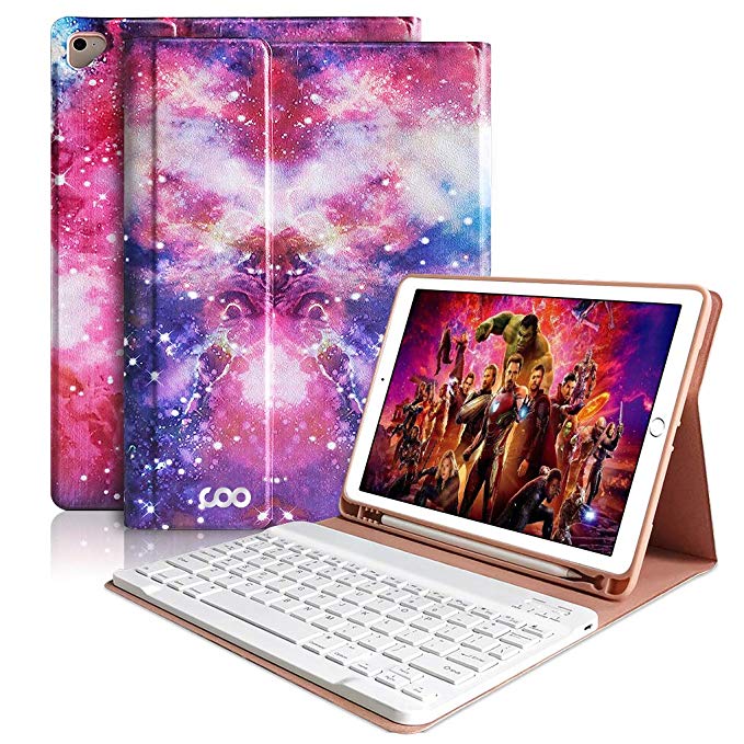 iPad Keyboard Case 9.7 for New iPad 2018 6th Gen, iPad Pro 2017 5th Gen, iPad Air 2/Air, Wireless Detachable Keyboard, Multiple Angle Stand Honeycomb Cover with Pencil Holde (Galaxy)
