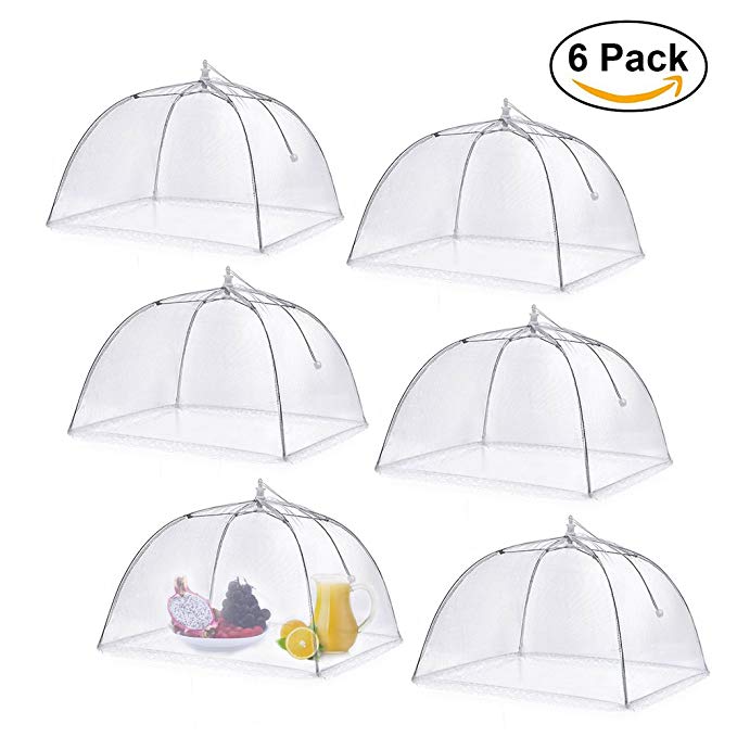 Food Cover Tent, Opamoo Pop-Up Mesh Cover Reusable and Collapsible Large Outdoor Mesh Table Cover Umbrella Screen Tents Protectors For Bugs, Parties Picnics, BBQs(6 Pack)