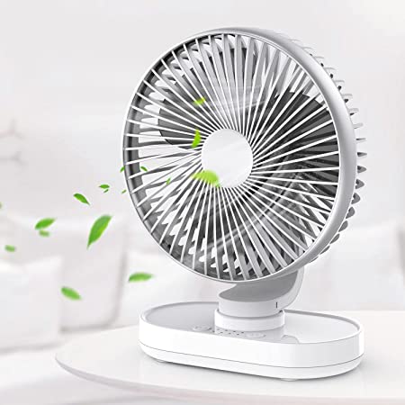 2021 Upgrade USB Oscillation Mini Desk Fan, 6.5 ‘’Small Quiet Table Fan with 4 Speeds, USB Rechargeable Battery Operated Personal Fan for Office Home Bed Baby Bedroom Desktop Table Gadgets