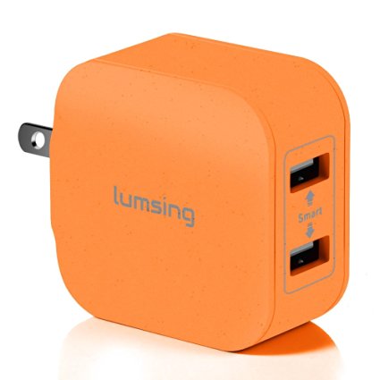 Lumsing 20W 2-Port 5V Universal USB Wall Charger Hub with Foldable Plug - Orange