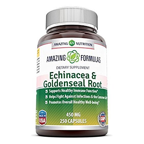 Amazing Nutrition Echinacea Golden Seal Root 450 Mg 250 Caps - Supports Digestive System - Supports the Entire Immune System.