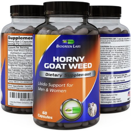 MOST ADVANCED NATURAL HORNY GOAT WEED SUPPLEMENT - Potent Maca Root powder - Pure - Natural fast acting Enhancement extract for male and female  Tongkat Ali  Panax Ginseng - Biogreen Labs 60 Capsules