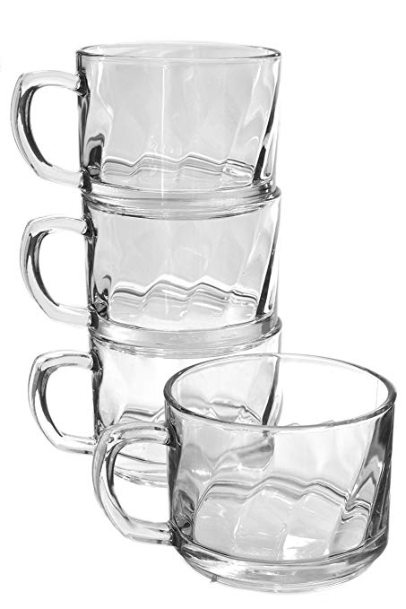 Set 4 Large 16oz Stackable Optic Thick Borosilicate Glass Tea Cups Coffee Mugs