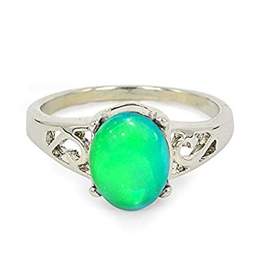 Fun Jewels Classic Silver Color Plating Multi Color Change Oval Crystal Stone Emotion Feeling Mood Ring