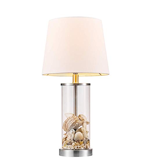 Globe Electric Maya 21" Fillable Table Lamp, Clear Glass and Steel Base, White Fabric Shade 67155