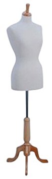 White Female Fully Pinnable Mannequin Dress Form 36"25"36" On Natural Tripod Stand (FT Pinnable Series)