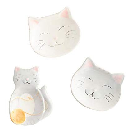 Gray Ceramic Cat Tea Bag Rest Set of 3, Feline Design, Cat Inspired
