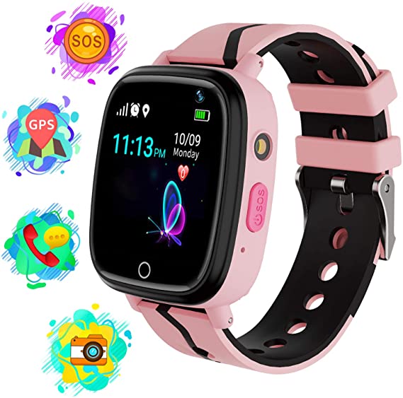 Karaforna Smart Watch for Boys Girls Kids Smartwatch with GPS Tracker Call Camera Game Alarm Clock SOS Voice Chat Flashlight Touch Screen Phone Wrist Watch Gifts for Children 4-12 Years (Pink)