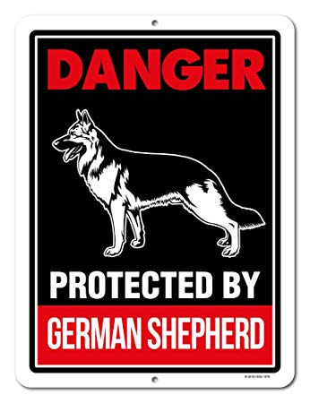 Honey Dew Gifts Beware of German Shepherd Signs, Danger Protected by German Shepherd 9 x 12 inch Beware of Dog Warning Metal Aluminum Sign, Guard Dog Sign
