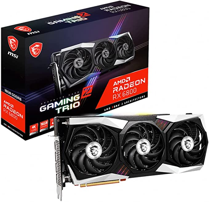 MSI Gaming Radeon RX 6800 16GB GDDR6 256-Bit HDMI/DP 2155 MHz RDNA 2 Architecture OC Graphics Card (RX 6800 Gaming Z Trio 16G)