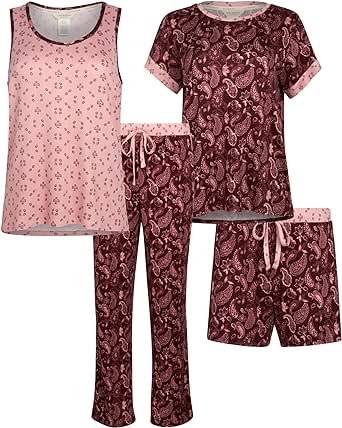 Lucky Brand Women's Pajama Set - 4 Piece Sleep Shirt, Tank Top, Pajama Pants, Lounge Shorts (S-XL)