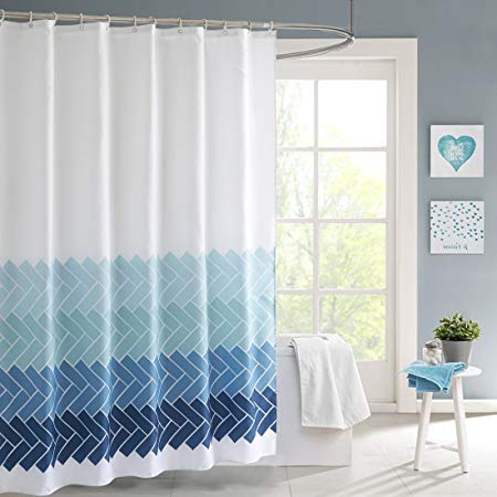 HH HOFNEN Fabric Shower Curtain with Hooks Mildew Resistant Waterproof Bathtub Curtains for Bathroom 72 x 72 inches (Gradient Edges)