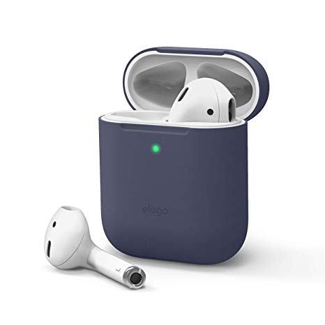 elago Upgraded AirPods Case (Front LED Visible) Protective Skinny Cover (with no Hinge) Compatible with Apple AirPods 2 and 1 (Jean Indigo)