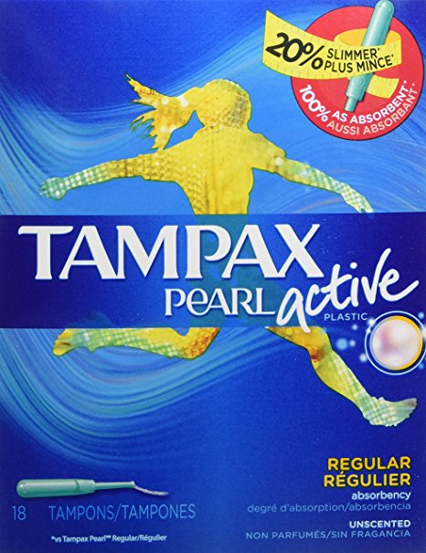 Tampax Regular Absorbency, Unscented Plastic Applicator Tampons, 18 Count