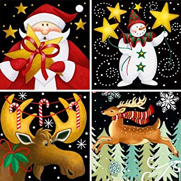 Yomiie 5D Diamond Painting Snowman Full Drill by Number Kits, Christmas Santa Paint with Diamonds Art Deer Rhinestone Embroidery Cross Stitch Craft for Xmas Decoration (12x12 inch, 4 Pack)