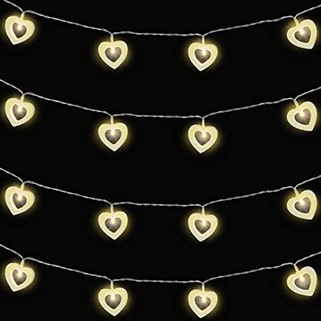 20 LED Light Wooden Heart Fairy String Light 10 Feet Valentine's Day Heart Shaped String Light Battery Operated String Led Light for Valentine's Day Wedding Garden Birthday Party Indoor Outdoor