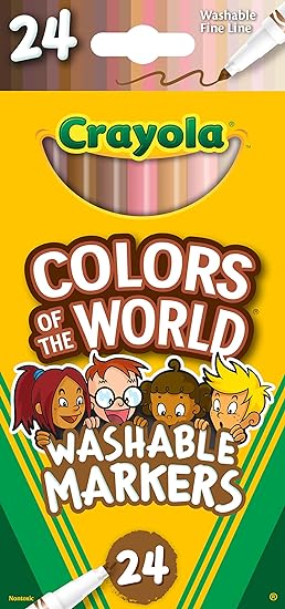 Crayola Colors of the World Markers (24ct), Washable Skin Tone Markers, Fine Line Markers for Kids, Great For Coloring Books, Ages 3