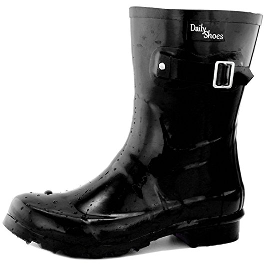 Women's DailyShoes Mid Calf Buckle Ankle High Hunter Rain Round Toe Rainboots