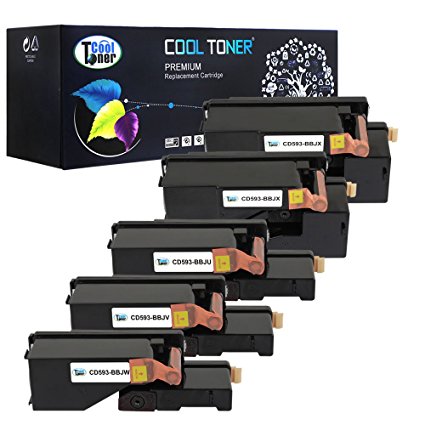 Cool Toner 5 Pack 2Black Cyan Magenta Yellow Compatible Toner Cartridge Replacement for Dell 593-BBJX 593-BBJU 593-BBJV 593-BBJW E525 525 Used For Dell MFP E525W