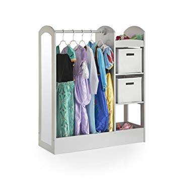 Guidecraft See and Store Dress-up Center – Grey: Kids Dramatic Play Storage Armoire with Mirror, Rack, Shelves & Bottom Tray - Toddlers Costume & Toy Organizer Furniture