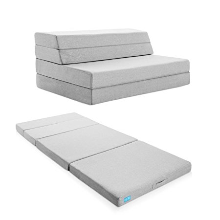 LUCID 4 Inch Folding Mattress and Sofa with Removable Indoor / Outdoor Fabric Cover - Full Size