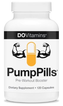 PumpPills Pre-Workout Booster - Vegan Non-GMO Caffeine-Free Creatine-Free - 120 Capsules