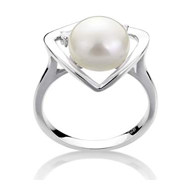 Katie Heart White 9-10mm AA Quality Freshwater 925 Sterling Silver Cultured Pearl Ring For Women