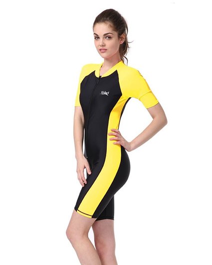 BIKMAN One-piece Snorkeling Surfing Swim Suit Short Sleeves Plus Size Swimwear- Sun Protection