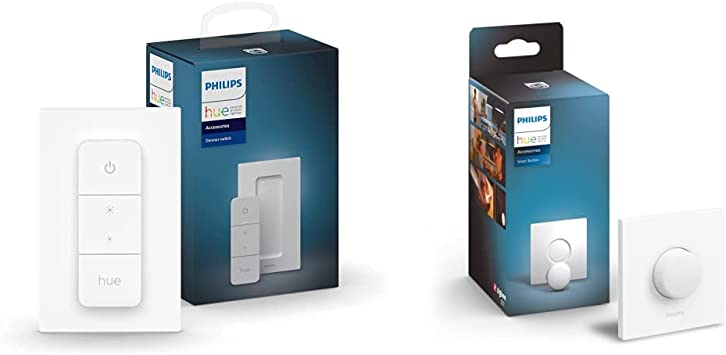 Philips Hue Smart Wireless Dimmer Switch V2 for Indoor Home Lighting, Living Room, Bedroom. & New Smart Button Smart Lighting Accessory. with Wireless Control.