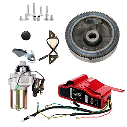 Carkio Electric Start Kit Starter Motor Flywheel Switch Compatible with Honda GX240 8HP GX270 9HP Engine Starter Motor Flywheel Key Switch Coil kit