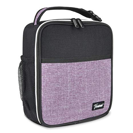 Small Insulated Lunch Bag for Men Women, Splash Proof Mini Portable Reusable Thermal Lunch Box Cooler Tote for Adults & Kids, Black & Purple