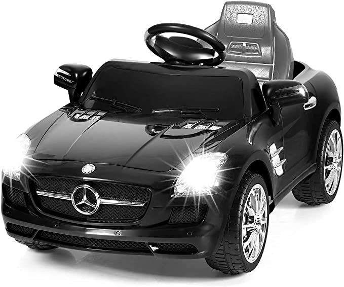 Kids Ride On Car, WATERJOY Ride-On Electric Car, Battery Powered Ride On Vehicle, Parental Remote Control and Foot Pedal Modes with MP3 Player, Headlights, Horn for Child Toys (Black-1)