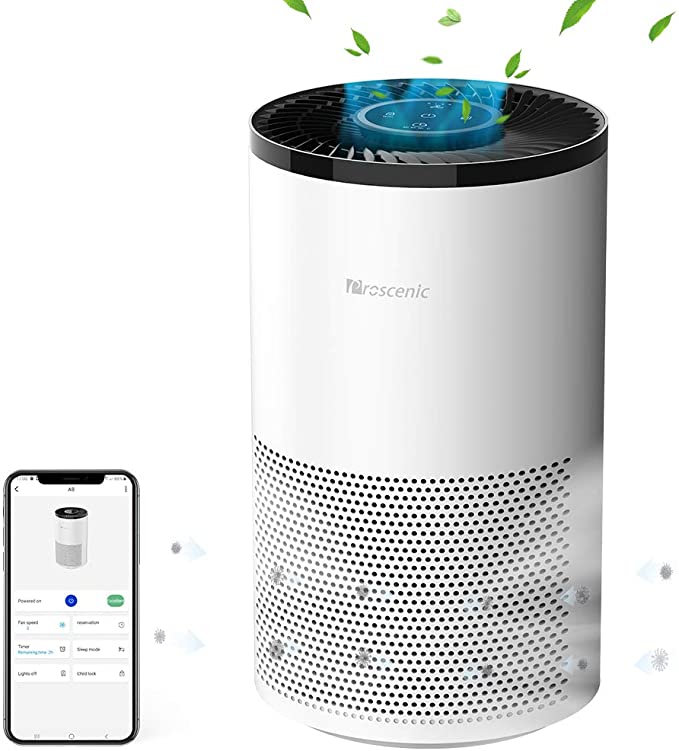 Proscenic A8 Air Purifier, for Home with H13 True HEPA Filter, APP&Alexa&Google Voice Control, Air Cleaner for Smokers Allergies Pets Hairs Odor Eliminators, 4 Stages Filtration, Timer & Schedule