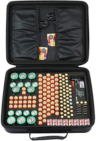 co2crea Hard Travel Case for Household Batteries 3V 9V 9 Volt AA AAA C Coin Button Cell D Everyday Alkaline Battery (Batteries and Battery Tester are Not Included) (Black Case - Holds 153 Batteries)