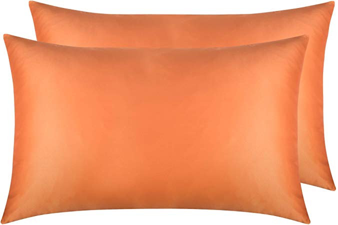 NTBAY Zippered Satin Pillowcases, Super Soft and Luxury Queen Pillow Cases Set of 2, Orange