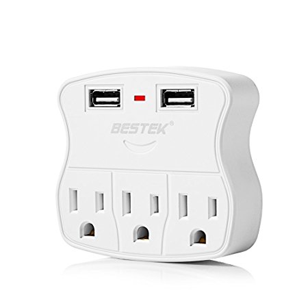 BESTEK 3-Outlet Surge Protector 245 Joules Portable Wall Mount Power Strip with 2.4A Dual Smart USB Charging Station, ETL Listed