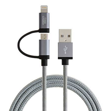 [Apple MFi Cerfified] 2-in-1 Lightning to USB Data Sync Charge Cable, Lightning Micro USB 2-in-1 Cable for iPhone 6 6S 6Plus iPad Air mini Samsung & More,Gray Color,1.2M/4ft.