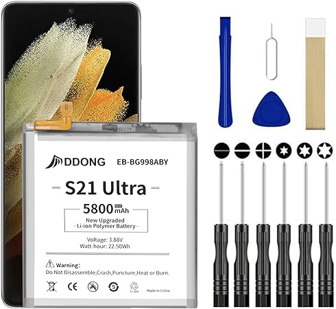 DDONG for Galaxy S21 Ultra Replacement Battery, Upgraded 5800mAh EB-BG998ABY Battery for Samsung Galaxy S21 Ultra 5G SM-G998B/DS SM-G998U SM-G998B with Repair Tool Kit