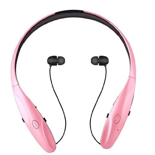 Bluetooth Headphone ChYu HBS-950 Wireless Bluetooth Headset with Mic Stereo Noise Cancelling Hand-free Sports Headset Retractable Earphone Earbuds for IOS Android and Other Bluetooth Devices (Pink)