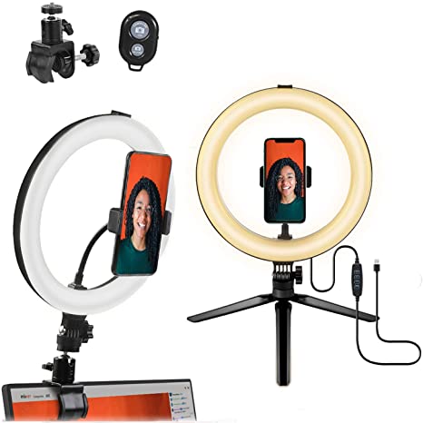 10" Ring Light MACTREM LED Light Ring with Tripod, Clamp & Phone Holder for Youtube Video, Makeup, Selfie, Photography, Live Streaming, Tiktok, 3 Light Modes & 10 Brightness Level