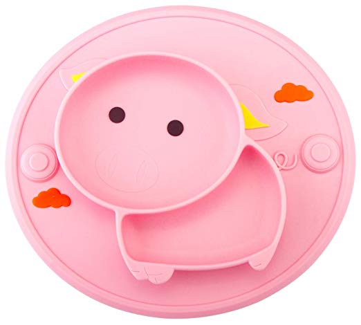 Baby Divided Plate Silicone- Portable Non Slip Child Feeding Plate with Suction Cup for Children Babies and Kids BPA Free FDA Approved Baby Dinner Plate Microwave Dishwasher Safe