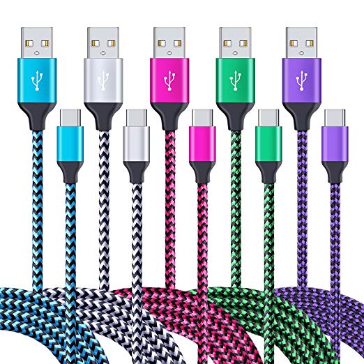 USB Type C Cable, Niniber 5-Pack 6Ft USB C Cable Fast Charging Cable Cords Compatible Samsung Galaxy S9/S8 Plus, Nexus 6P/5X, LG V20 V30 G5 G6 G7, New MacBook, Moto G6 Z Z2