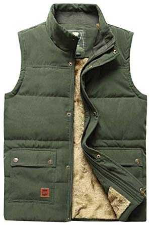 Vcansion Men's Outdoor Stand Collar Fleece Jacket Vest Casual Padded Vest Coats