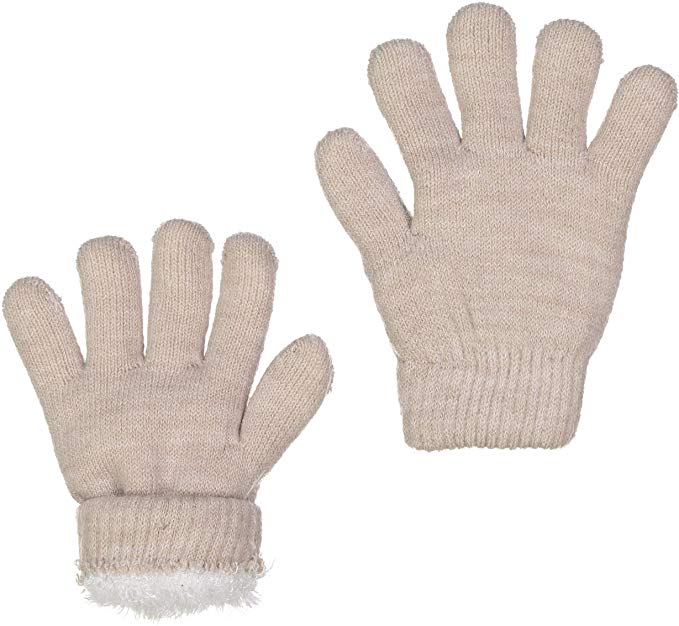 ZEHU Unisex Kids Toddler Soft Plush Knit Faux Fur Lining Warm Winter Gloves