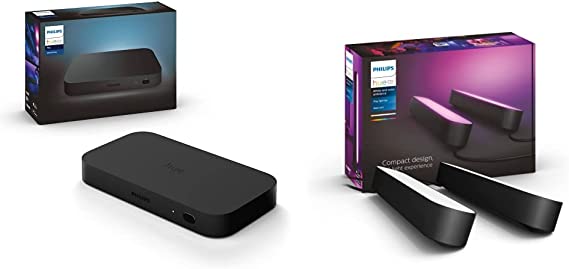 Philips Hue Play Double Kit - Black Finish with Sync Box, HDMI 4K Splitter, 4 HDMI in 1 Out, Philips Hue Smart Hub and Philips Hue Colored Smart Lights Required