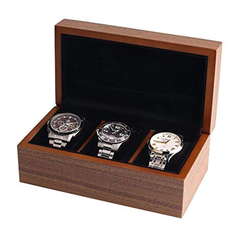 Wood Watch Box,with Ring Storage Bag Vintage Handmade Watch Box for Men/Women Watches (3 Slot)