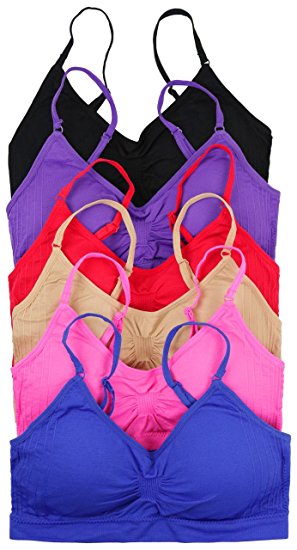 ToBeInStyle Women's Pack of 6 Solid Color Wire-Free Padded Sports Bralette