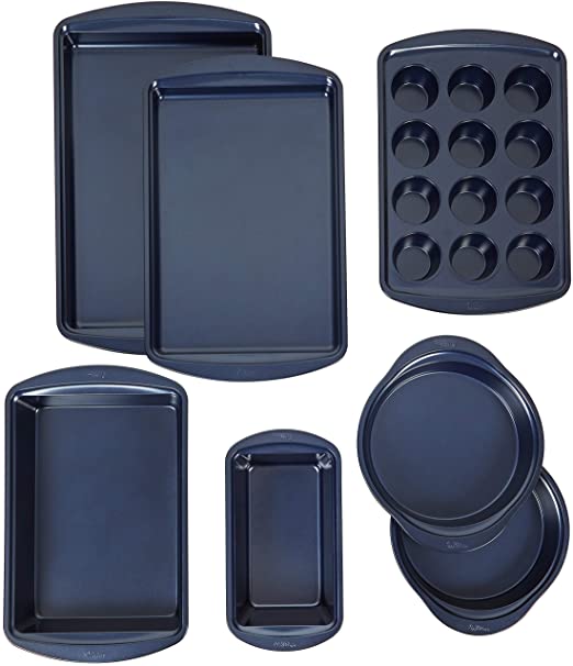 Wilton Non-Stick Diamond-Infused Navy Blue Baking Set, 7-Piece