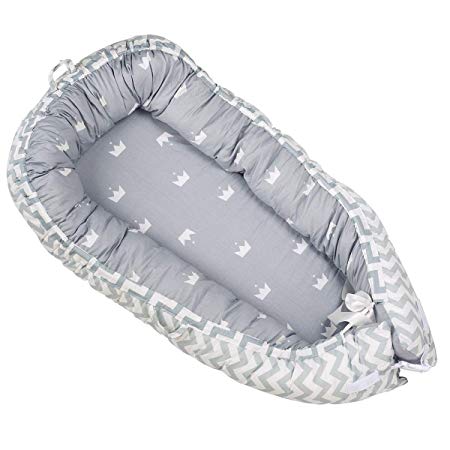 Luchild Multifunctional Baby Nest, Soft Sleeping Cribs Cuddle Pads, 100% Cotton Swaddling Wrap for Newborn & Babies. (Strip Gray)